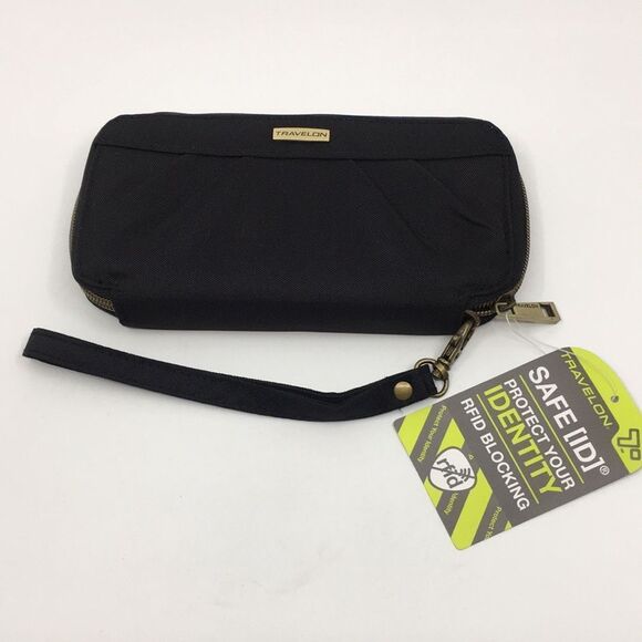 Travelon Black Nylon Zip Around Long Wallet RFID Protected - Picture 1 of 16